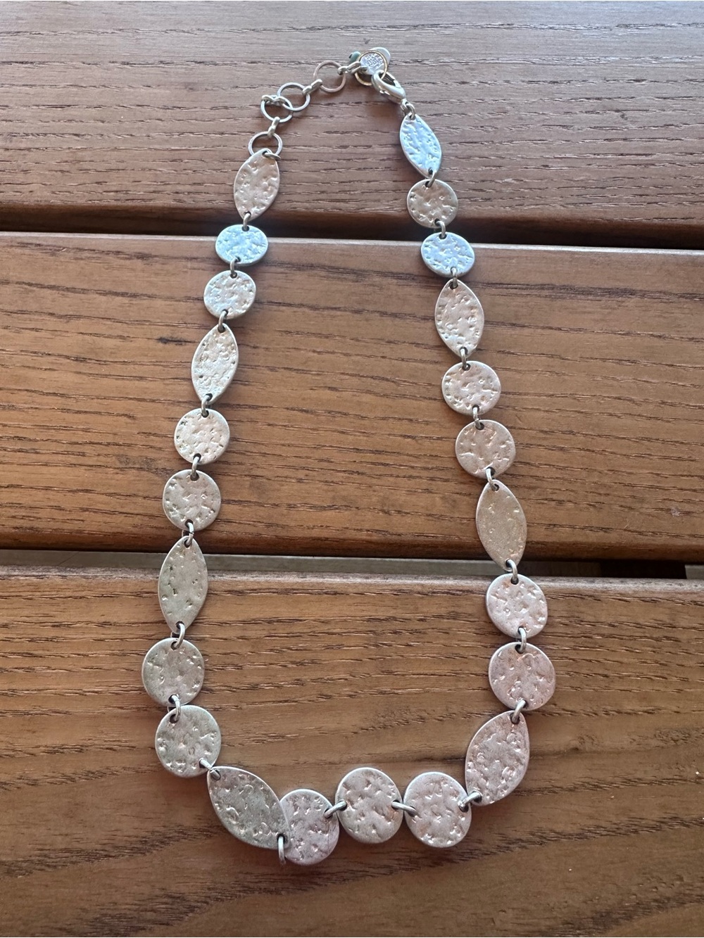 Hammered Silver-Tone Disc & Marquise Link Necklace - Women Jewelry